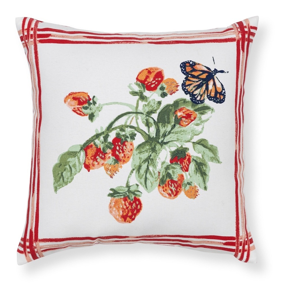 Strawberries & Butterfly Decorative Throw Pillow